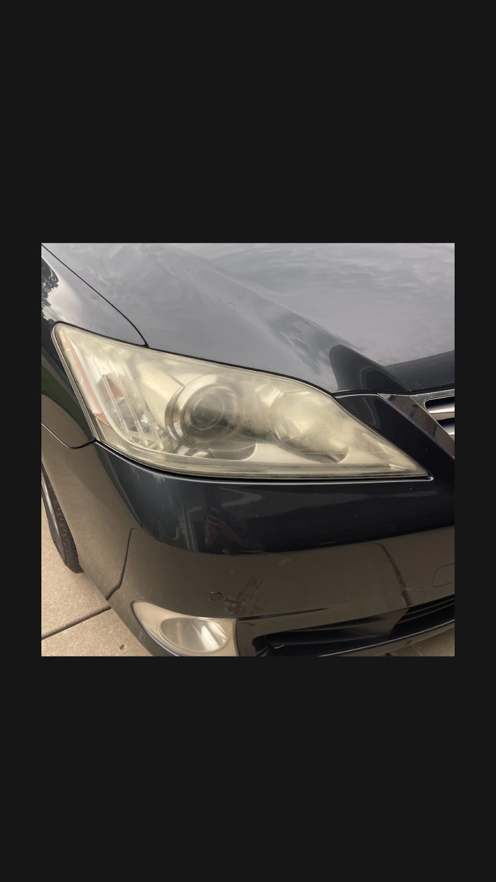 Before: cloudy oxidized headlight — affordable headlight restoration Kansas City